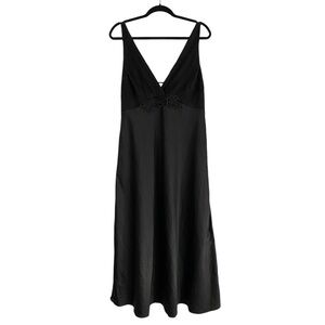 Delicates Womens XL Long Black Midi Nightgown Chemise Lingerie Dress Silky Satin